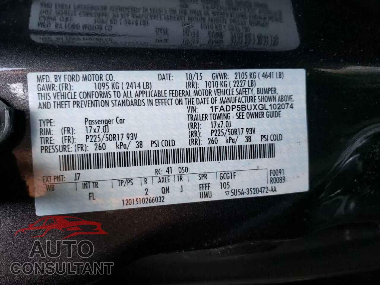 FORD CMAX 2016 - 1FADP5BUXGL102074