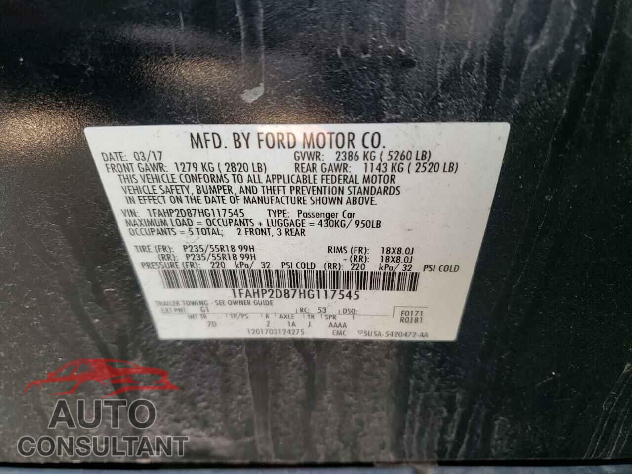 FORD TAURUS 2017 - 1FAHP2D87HG117545