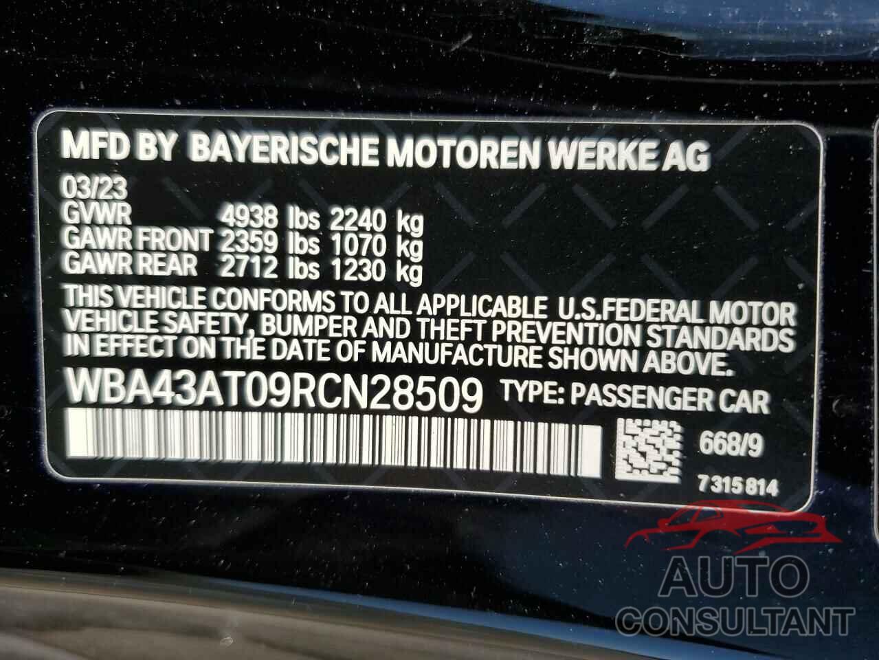 BMW 4 SERIES 2024 - WBA43AT09RCN28509