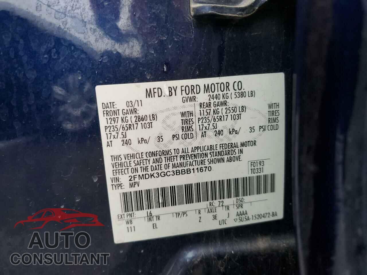 FORD EDGE 2011 - 2FMDK3GC3BBB11670