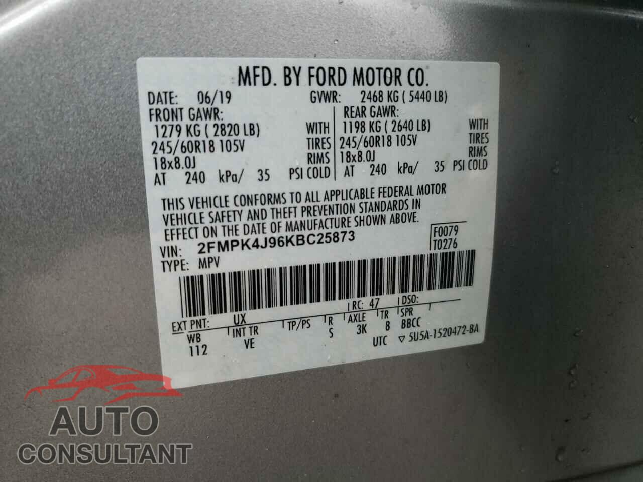 FORD EDGE 2019 - 2FMPK4J96KBC25873