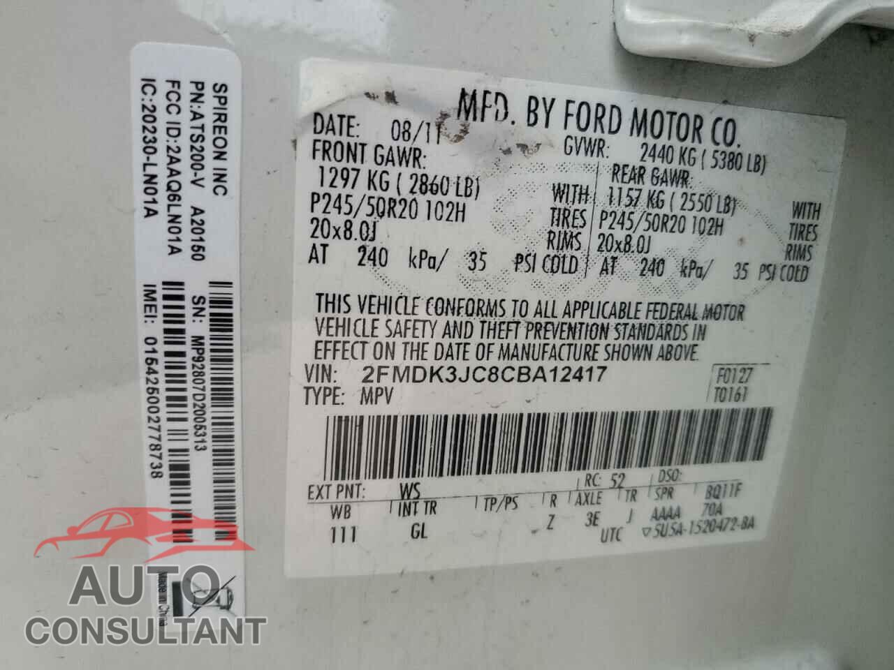FORD EDGE 2012 - 2FMDK3JC8CBA12417