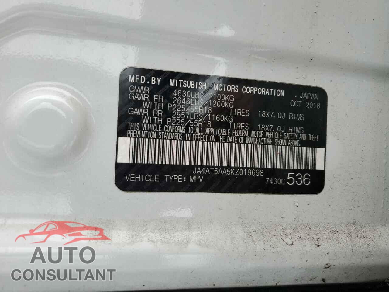 MITSUBISHI ECLIPSE 2019 - JA4AT5AA5KZ019698