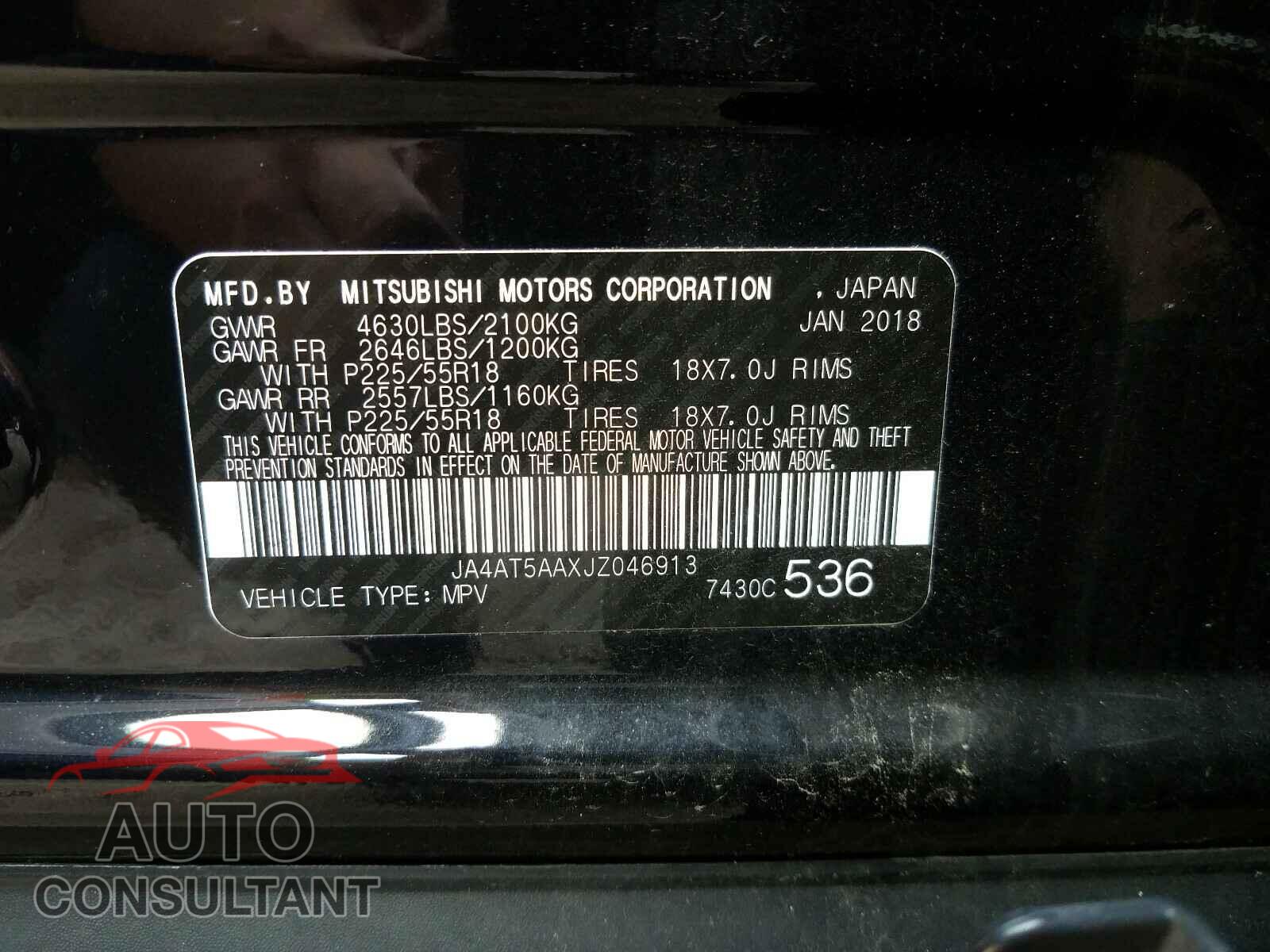 MITSUBISHI ECLIPSE 2018 - JA4AT5AAXJZ046913