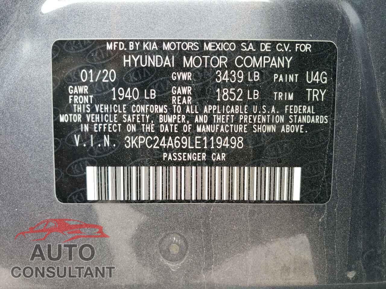 HYUNDAI ACCENT 2020 - 3KPC24A69LE119498