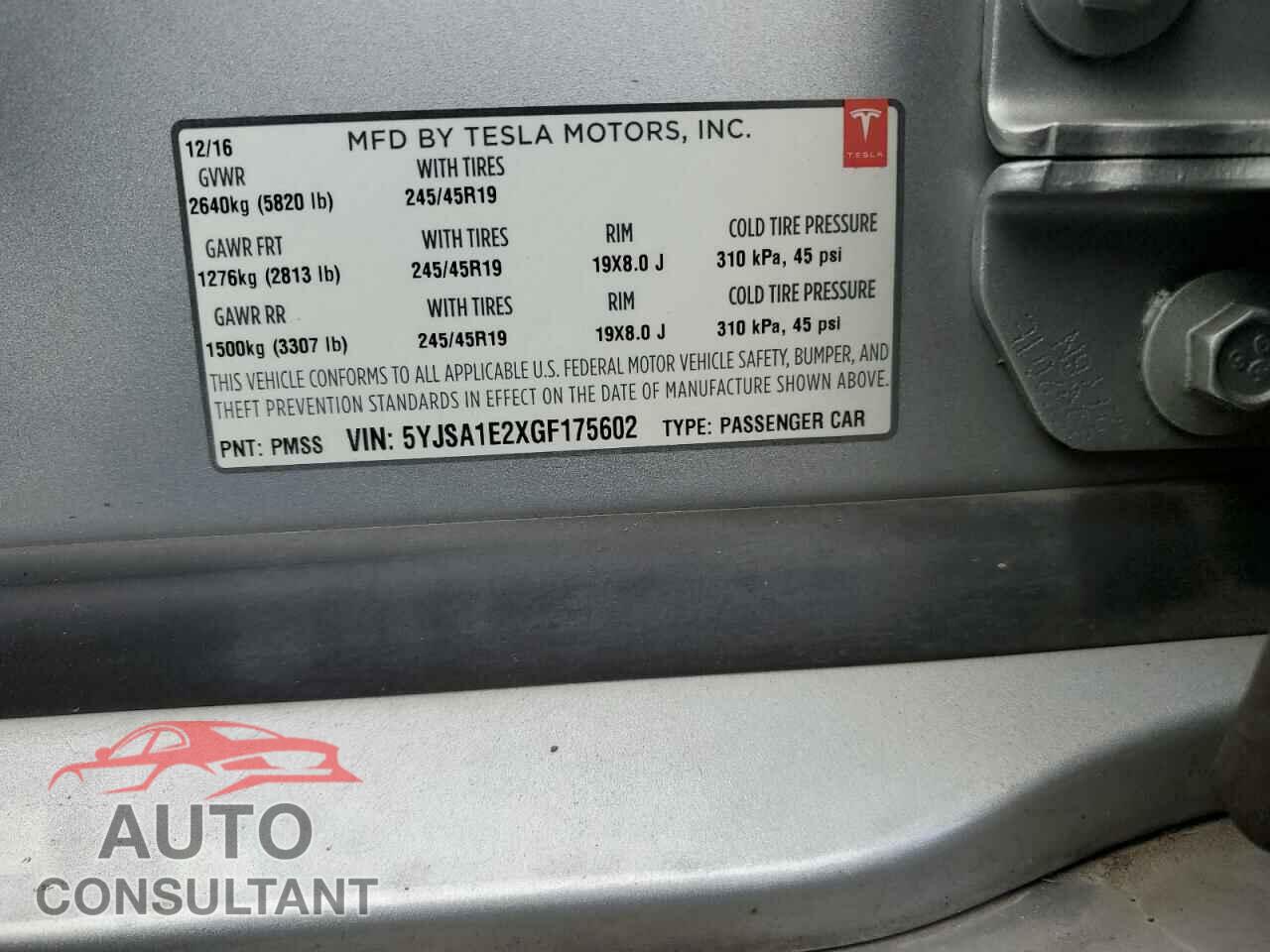 TESLA MODEL S 2016 - 5YJSA1E2XGF175602