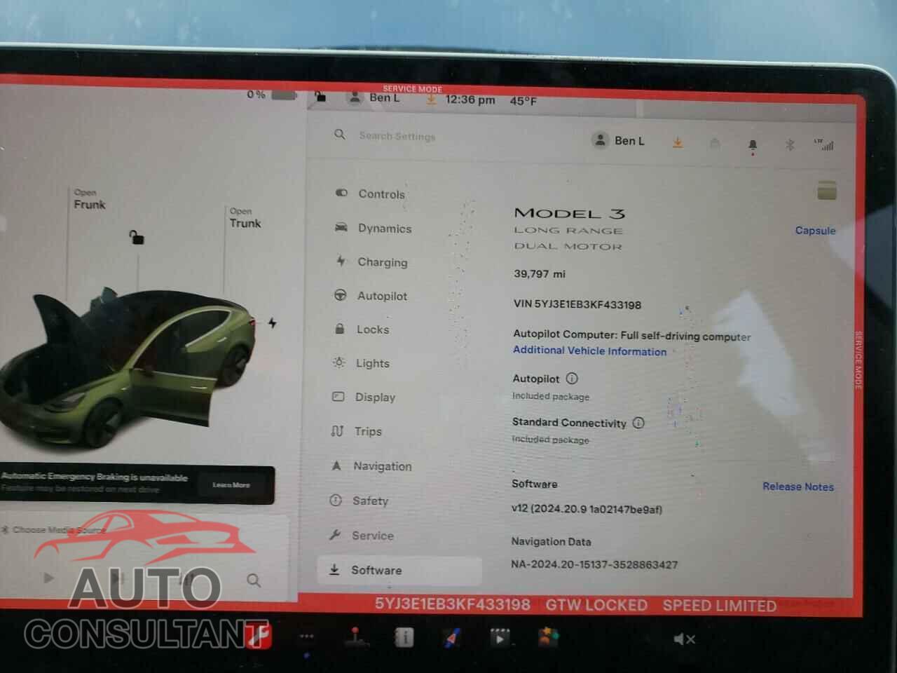 TESLA MODEL 3 2019 - 5YJ3E1EB3KF433198