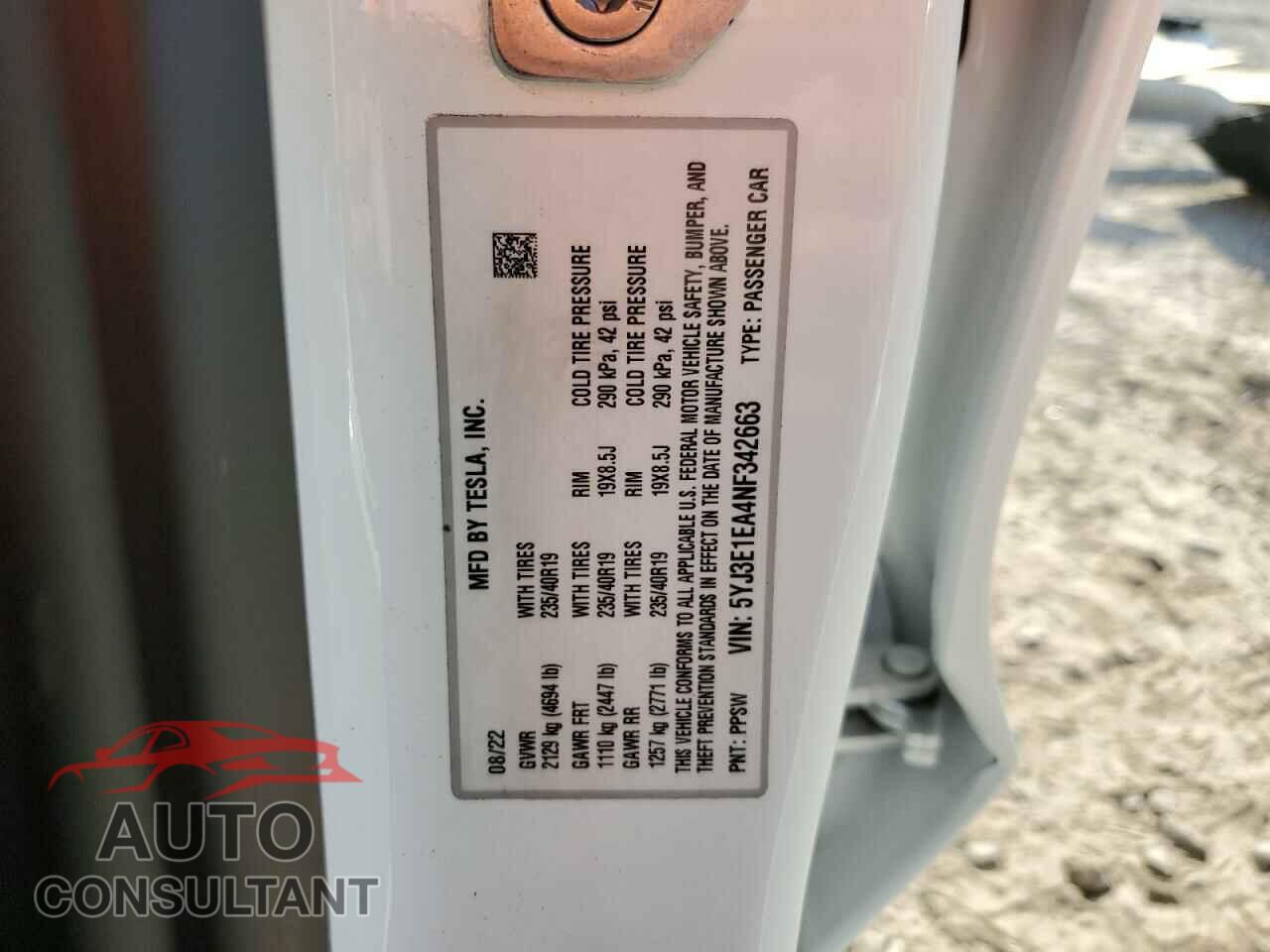 TESLA MODEL 3 2022 - 5YJ3E1EA4NF342663