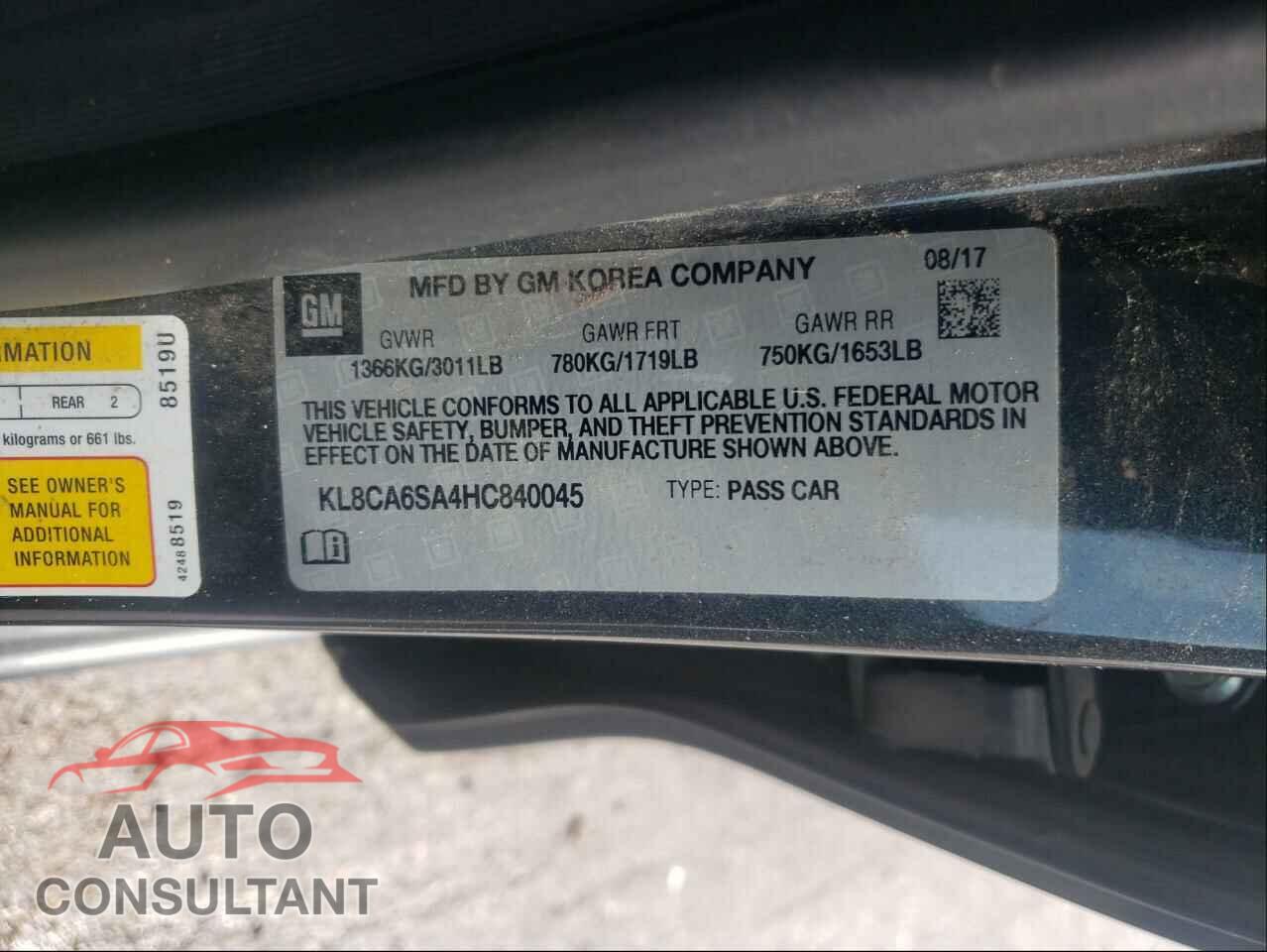 CHEVROLET SPARK 2017 - KL8CA6SA4HC840045