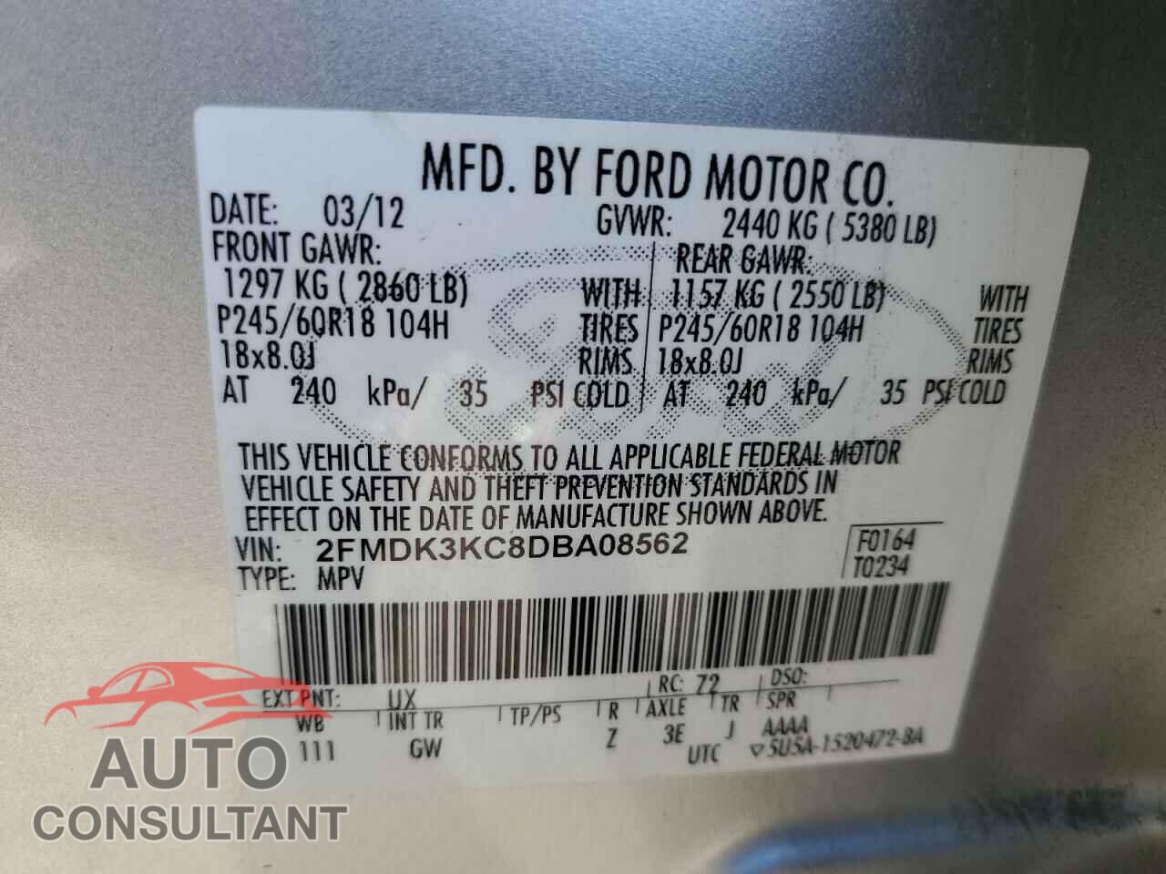 FORD EDGE 2013 - 2FMDK3KC8DBA08562