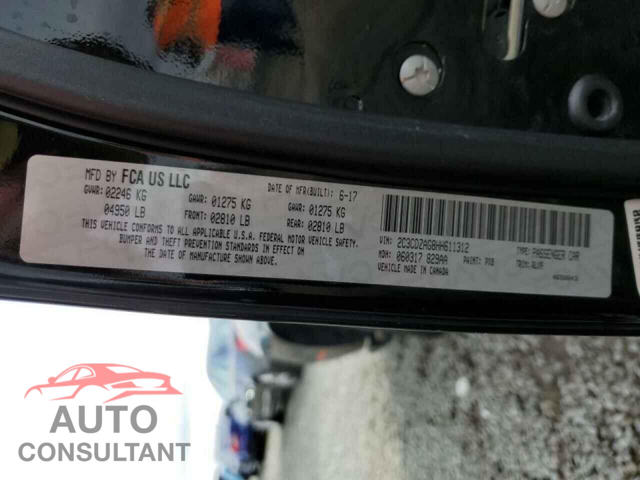 DODGE CHALLENGER 2017 - 2C3CDZAG8HH611312