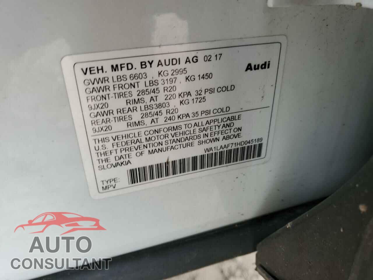 AUDI Q7 2017 - WA1LAAF71HD045189