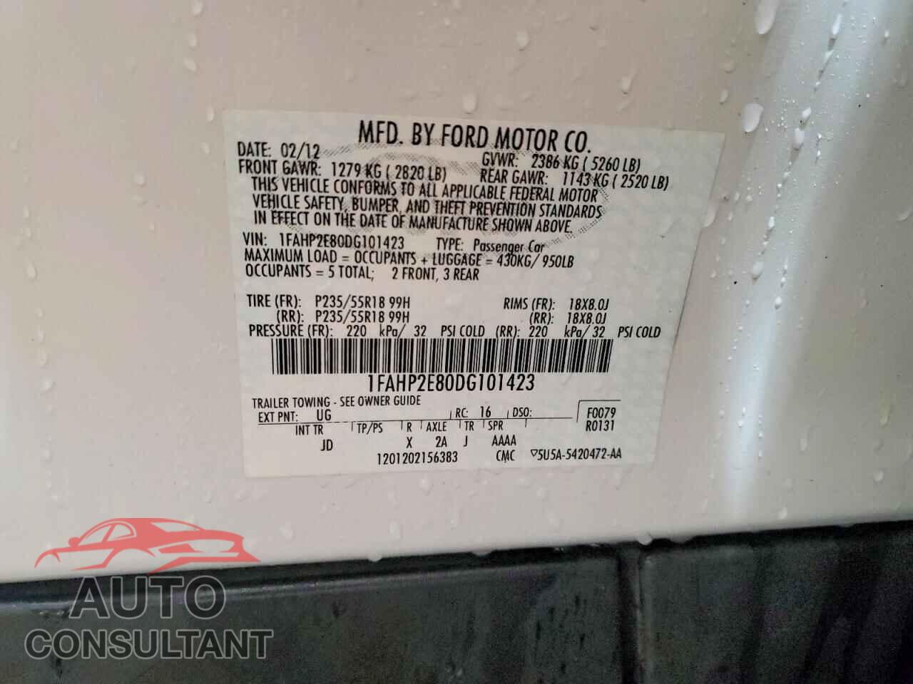 FORD TAURUS 2013 - 1FAHP2E80DG101423