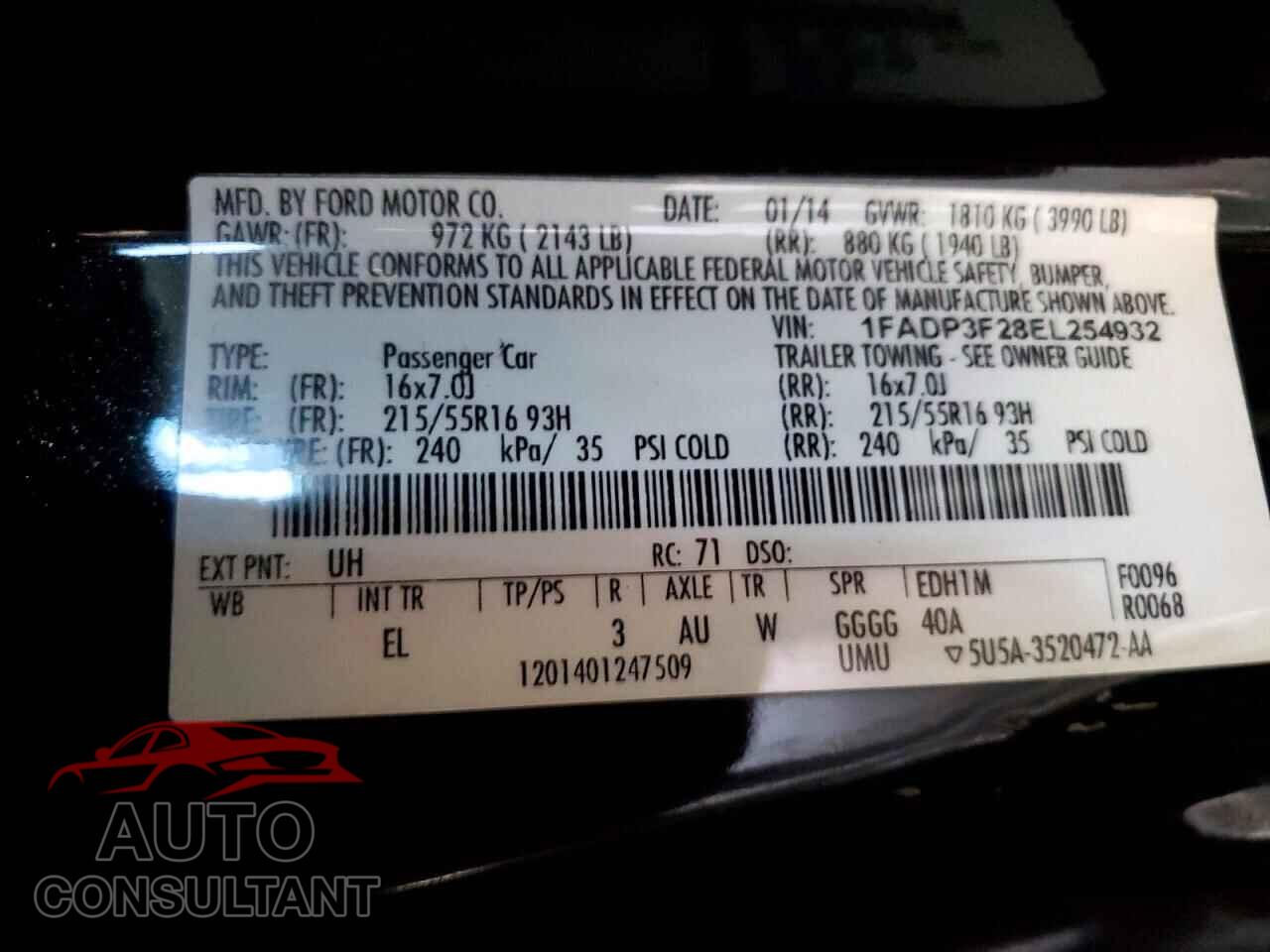 FORD FOCUS 2014 - 1FADP3F28EL254932