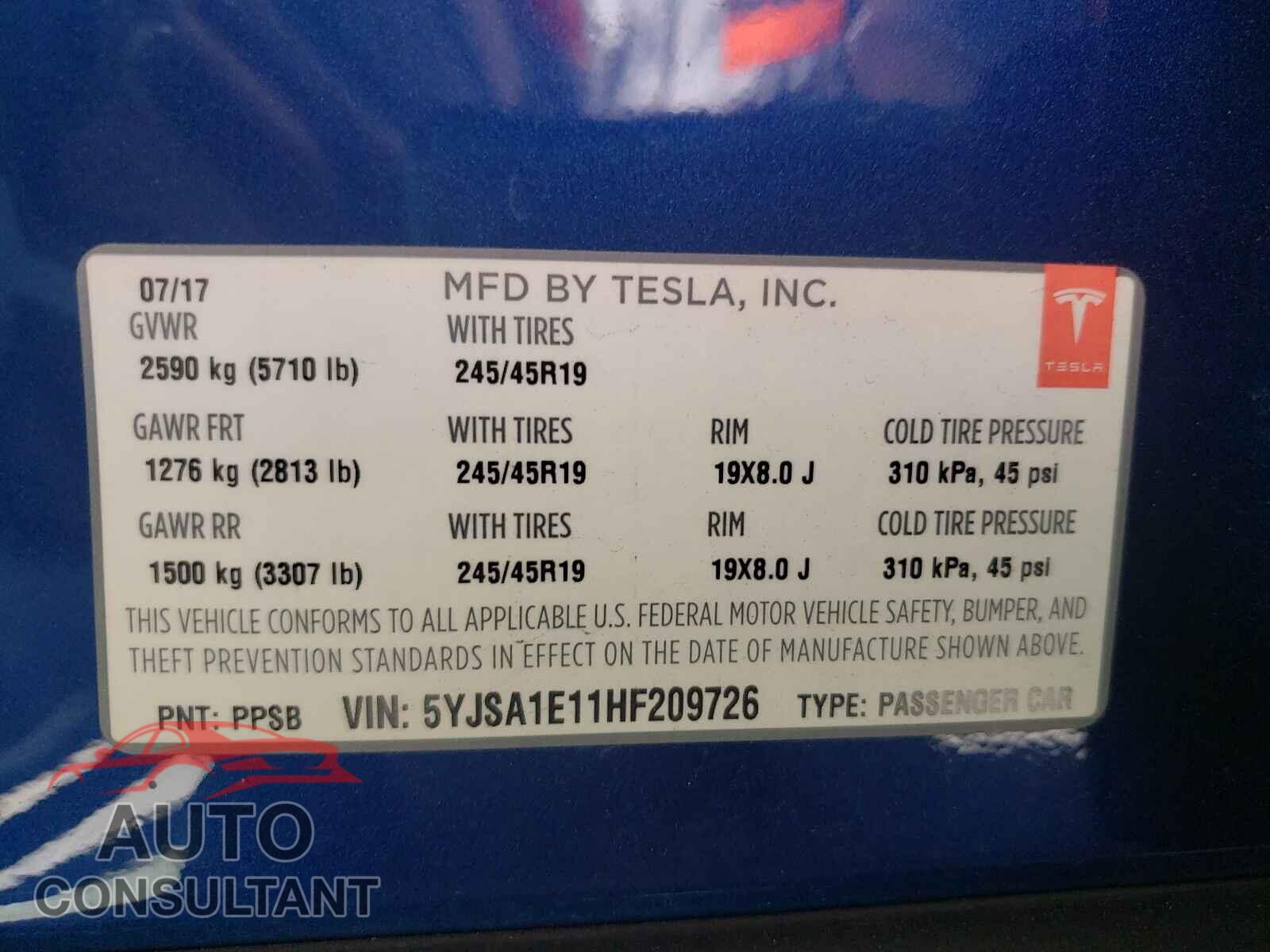 TESLA MODEL S 2017 - 5YJSA1E11HF209726