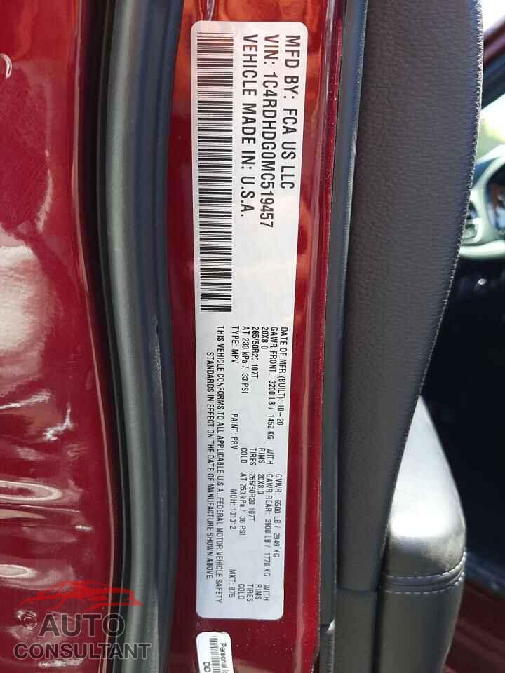 DODGE DURANGO 2021 - 1C4RDHDG0MC519457