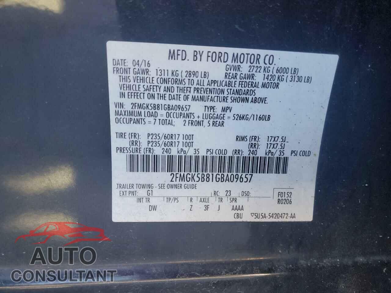 FORD FLEX 2016 - 2FMGK5B81GBA09657