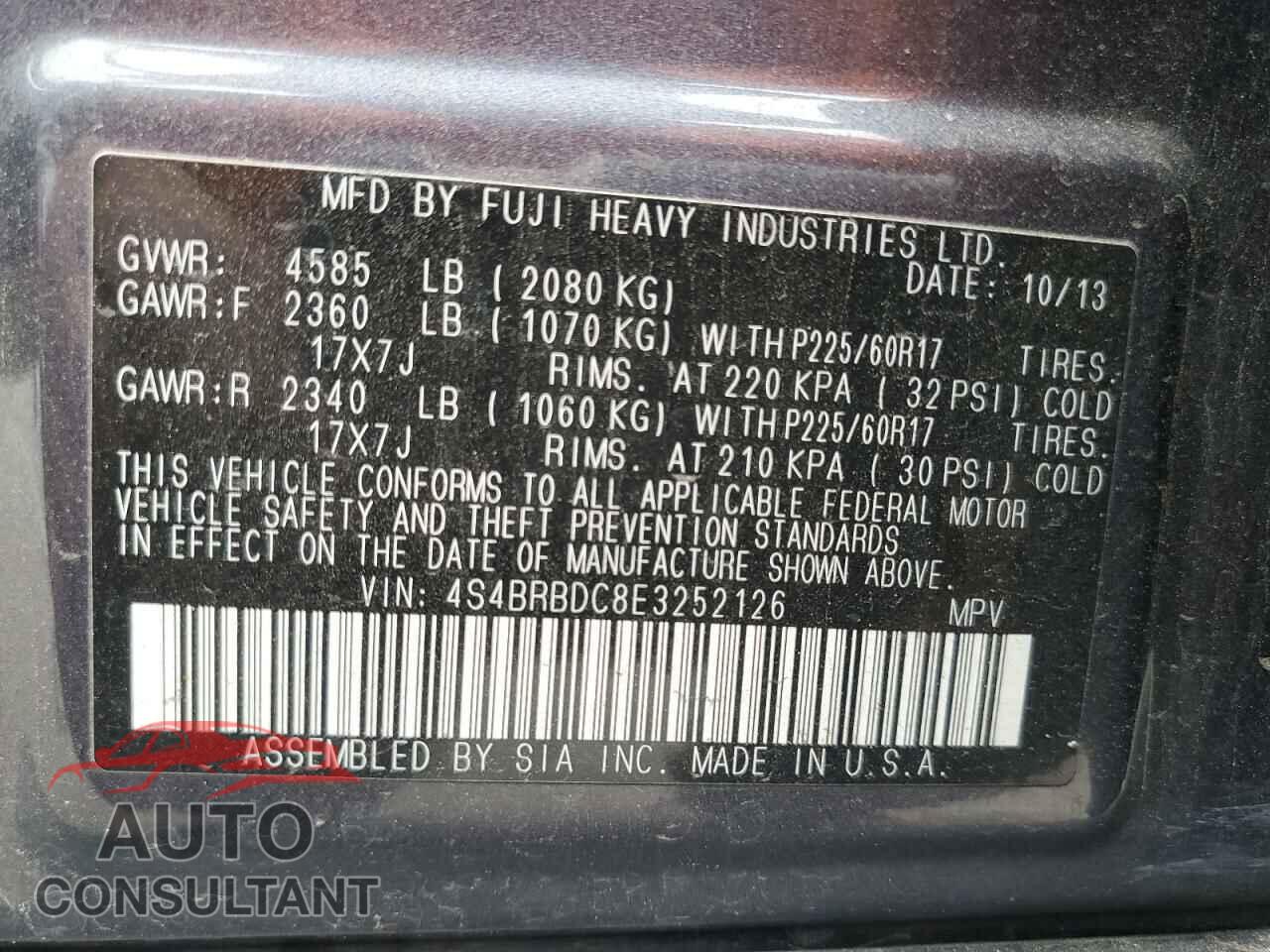 SUBARU OUTBACK 2014 - 4S4BRBDC8E3252126