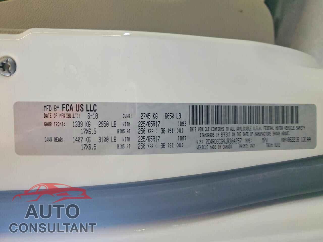 DODGE CARAVAN 2018 - 2C4RDGCG4JR304257