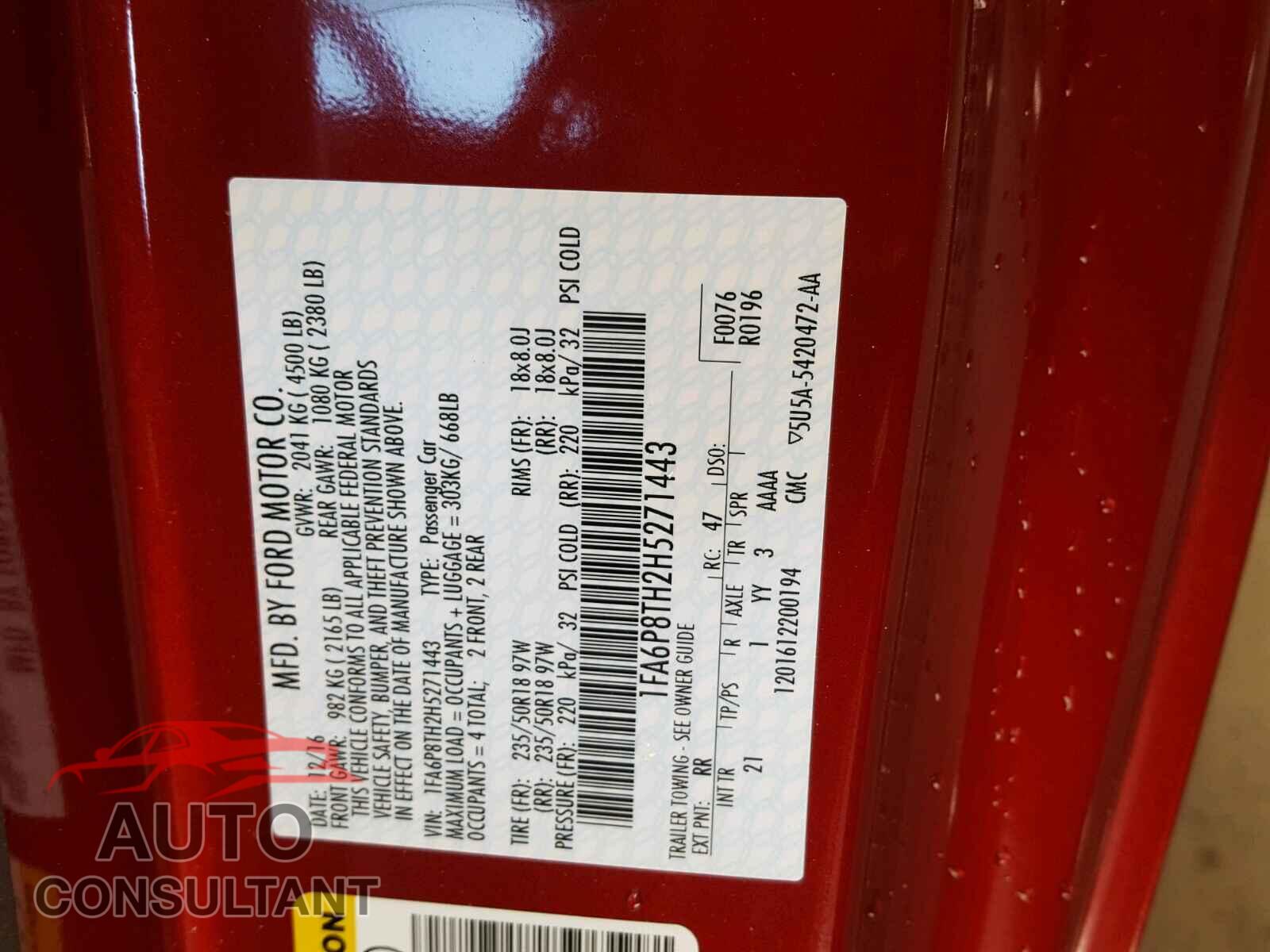 FORD MUSTANG 2017 - 1FA6P8TH2H5271443