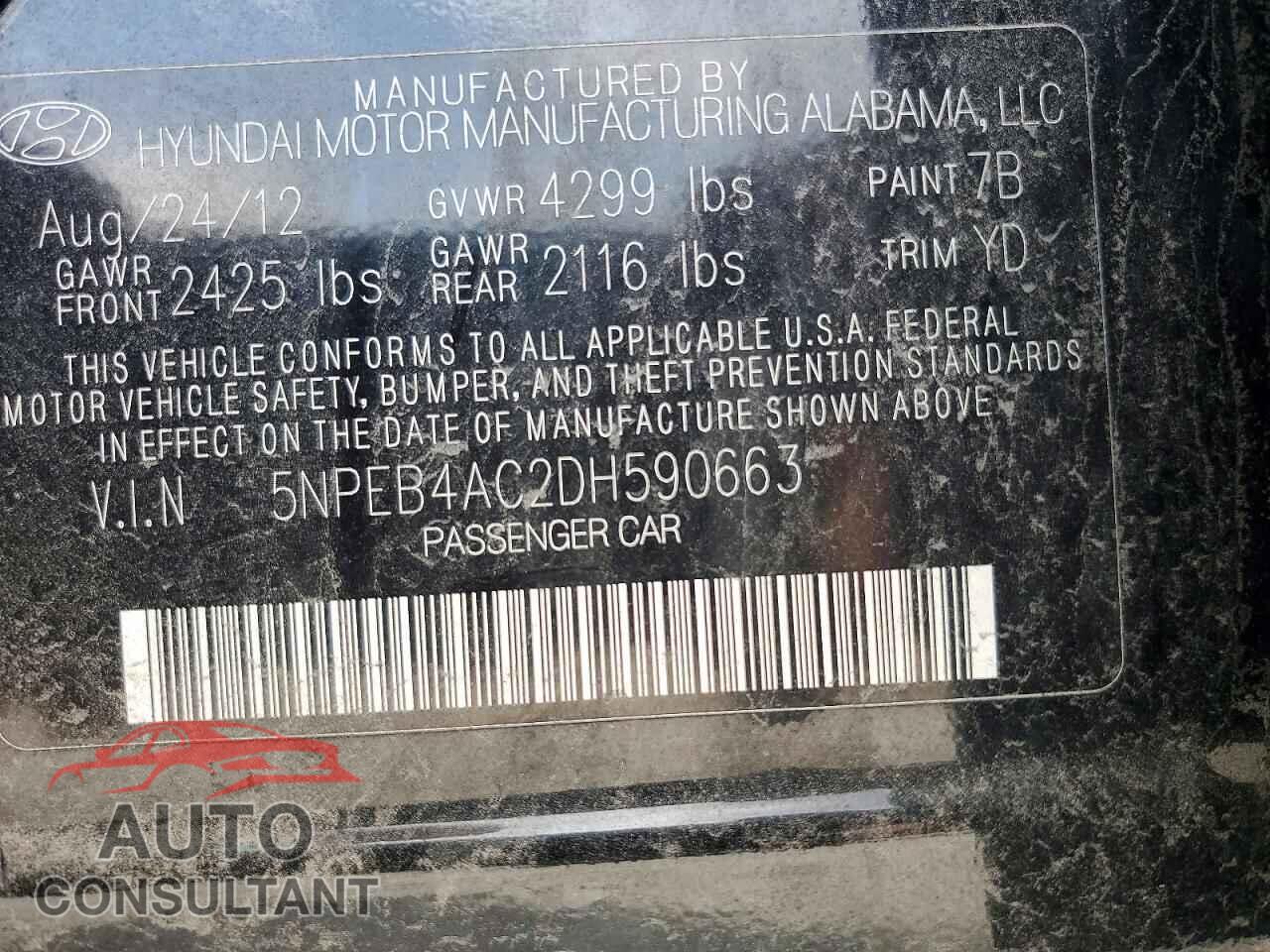 HYUNDAI SONATA 2013 - 5NPEB4AC2DH590663