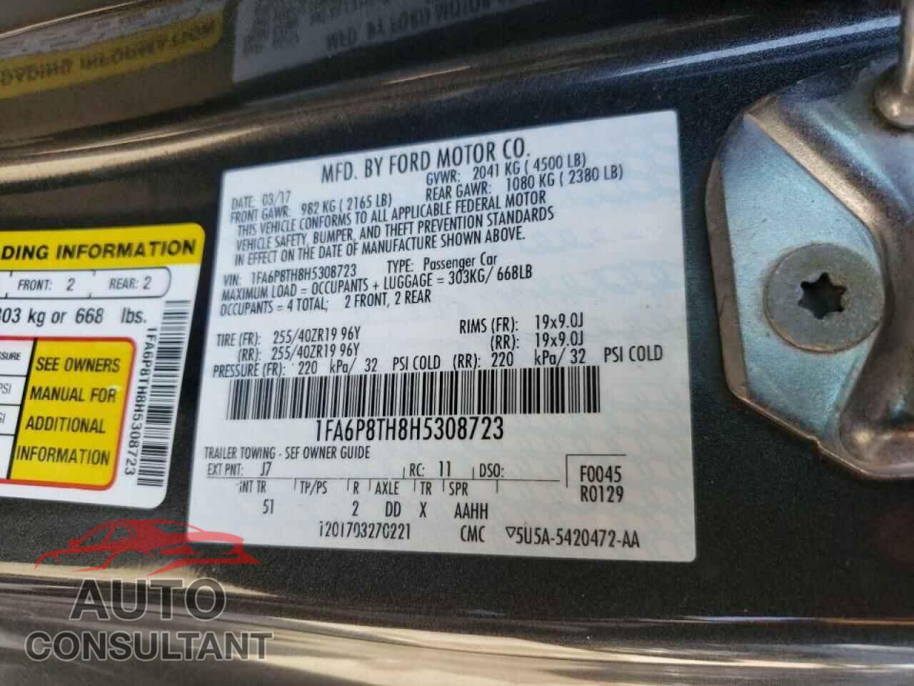FORD MUSTANG 2017 - 1FA6P8TH8H5308723