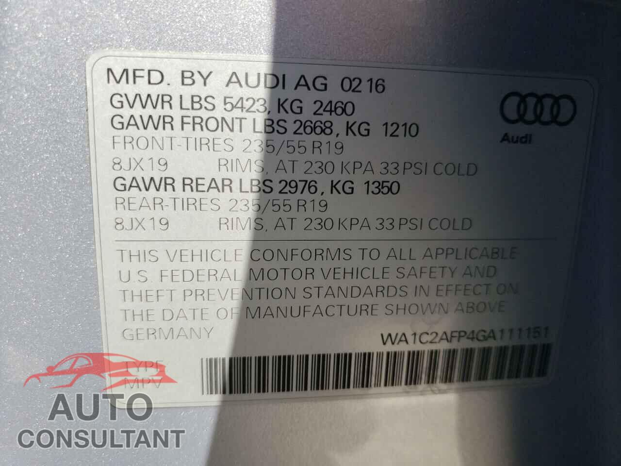 AUDI Q5 2016 - WA1C2AFP4GA111151