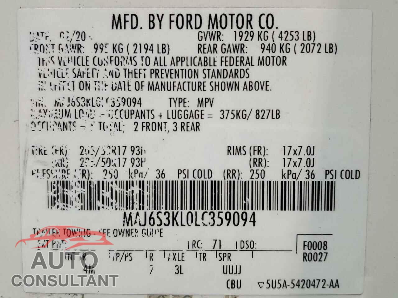 FORD ECOSPORT 2020 - MAJ6S3KL0LC359094