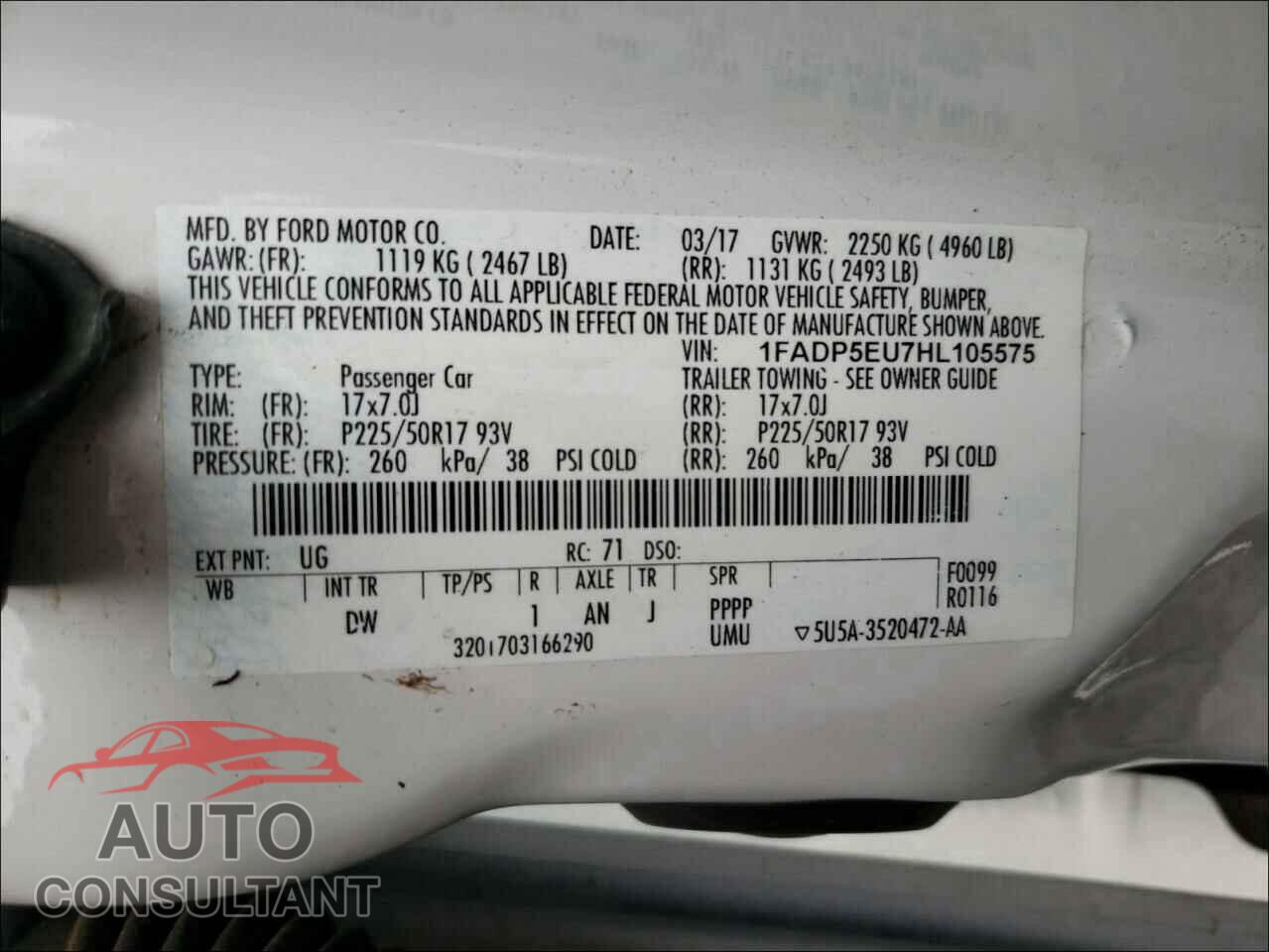 FORD CMAX 2017 - 1FADP5EU7HL105575