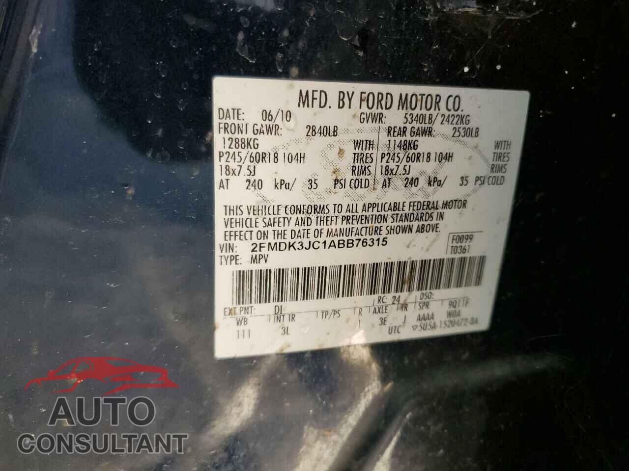 FORD EDGE 2010 - 2FMDK3JC1ABB76315