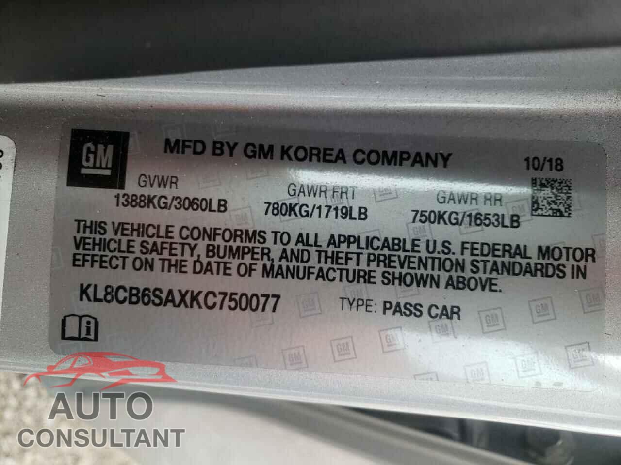 CHEVROLET SPARK 2019 - KL8CB6SAXKC750077