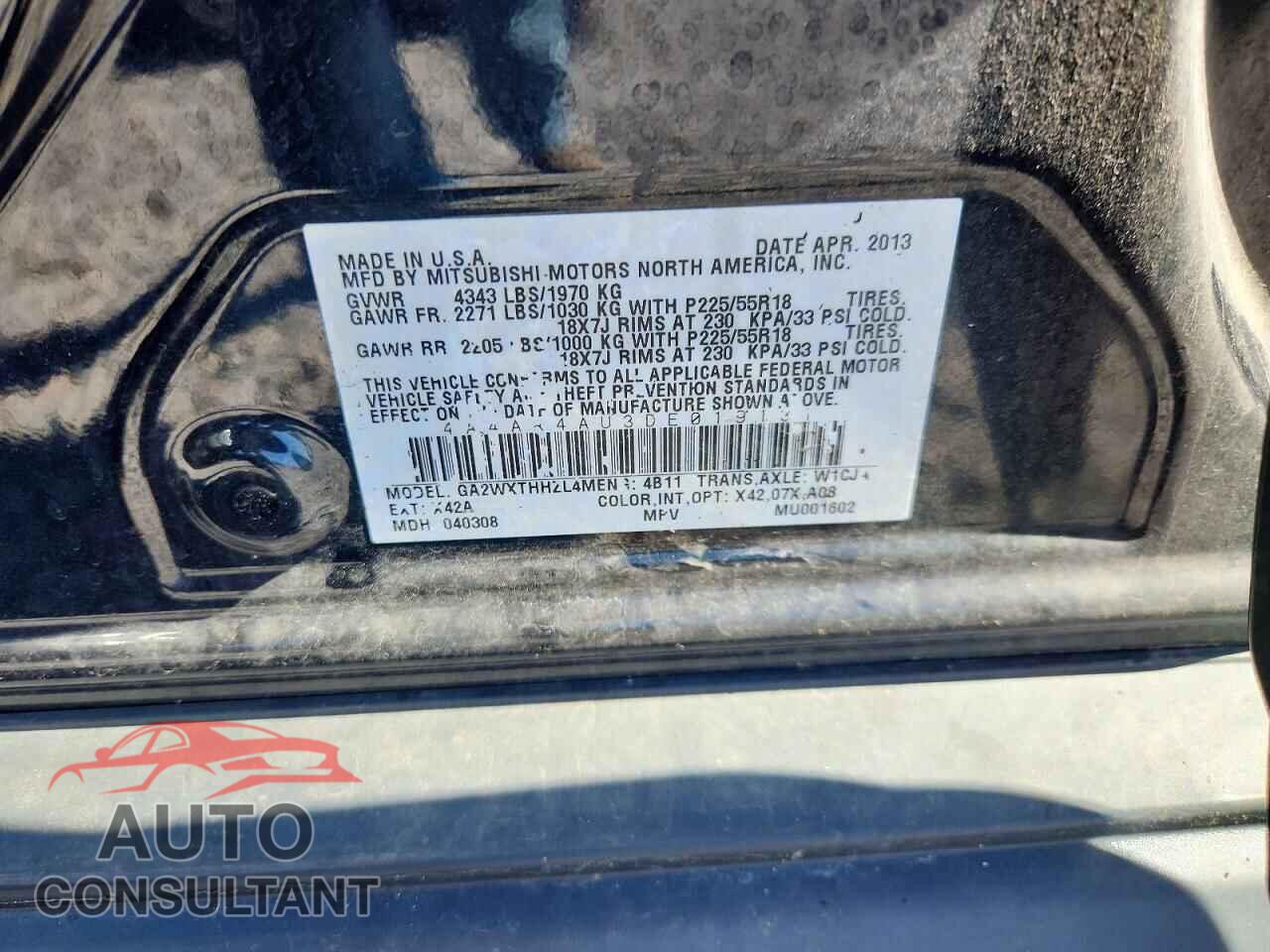 MITSUBISHI OUTLANDER 2013 - 4A4AR4AU3DE019131