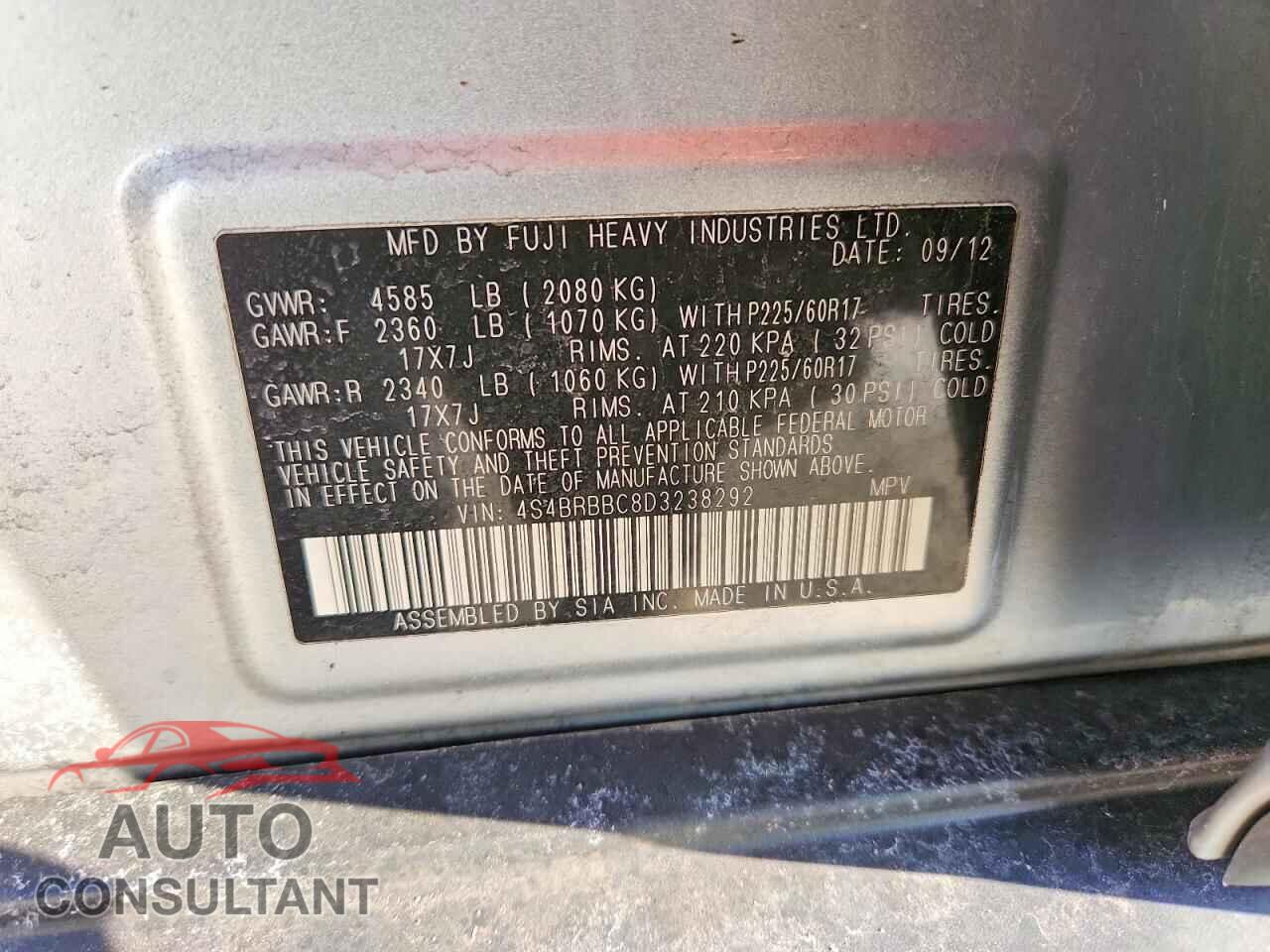 SUBARU OUTBACK 2013 - 4S4BRBBC8D3238292