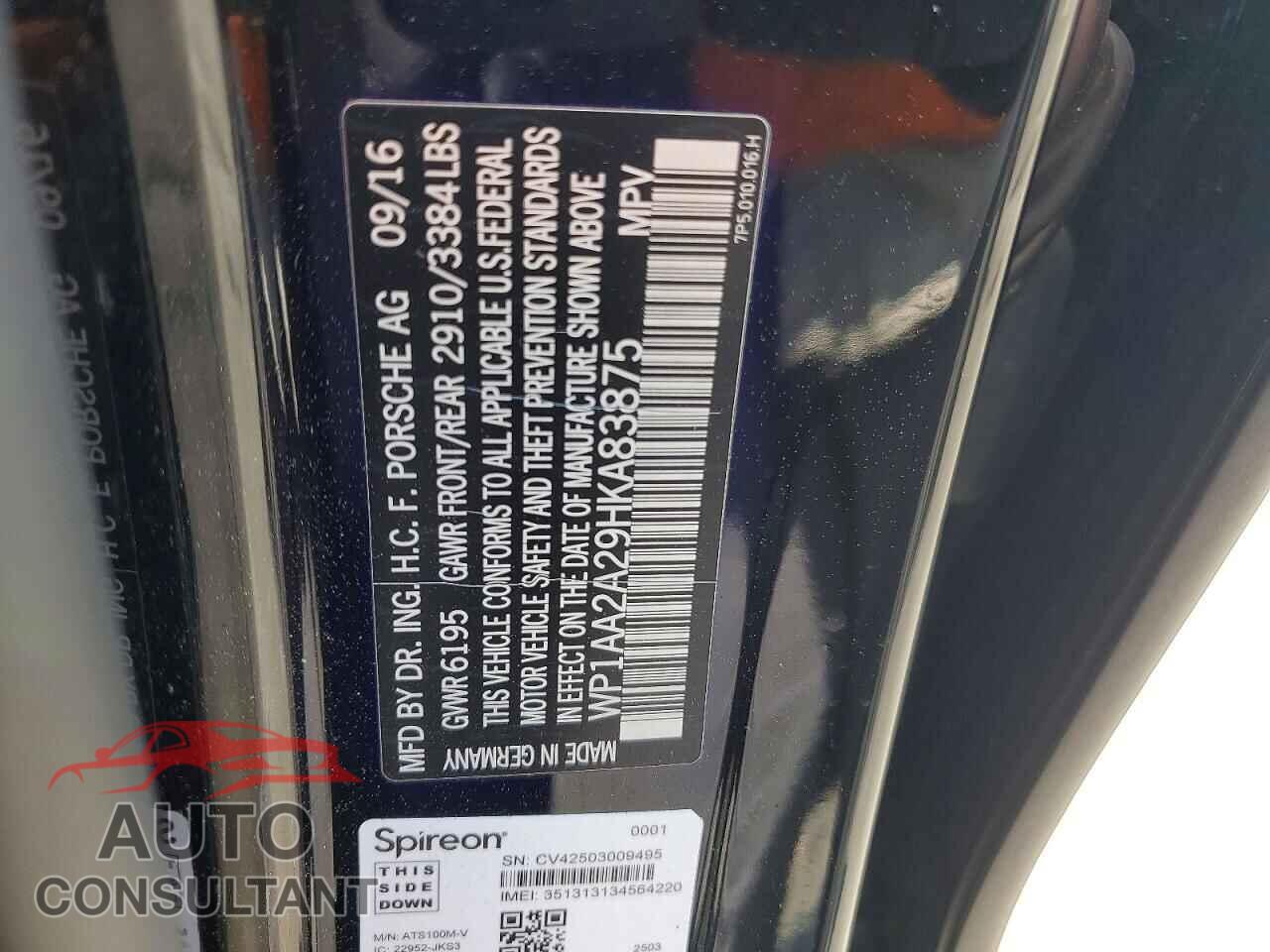 PORSCHE CAYENNE 2017 - WP1AA2A29HKA83875