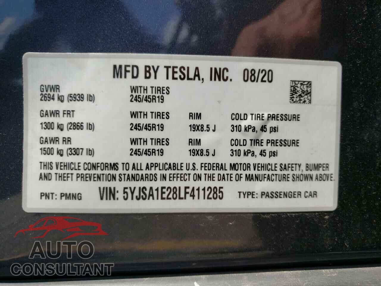 TESLA MODEL S 2020 - 5YJSA1E28LF411285