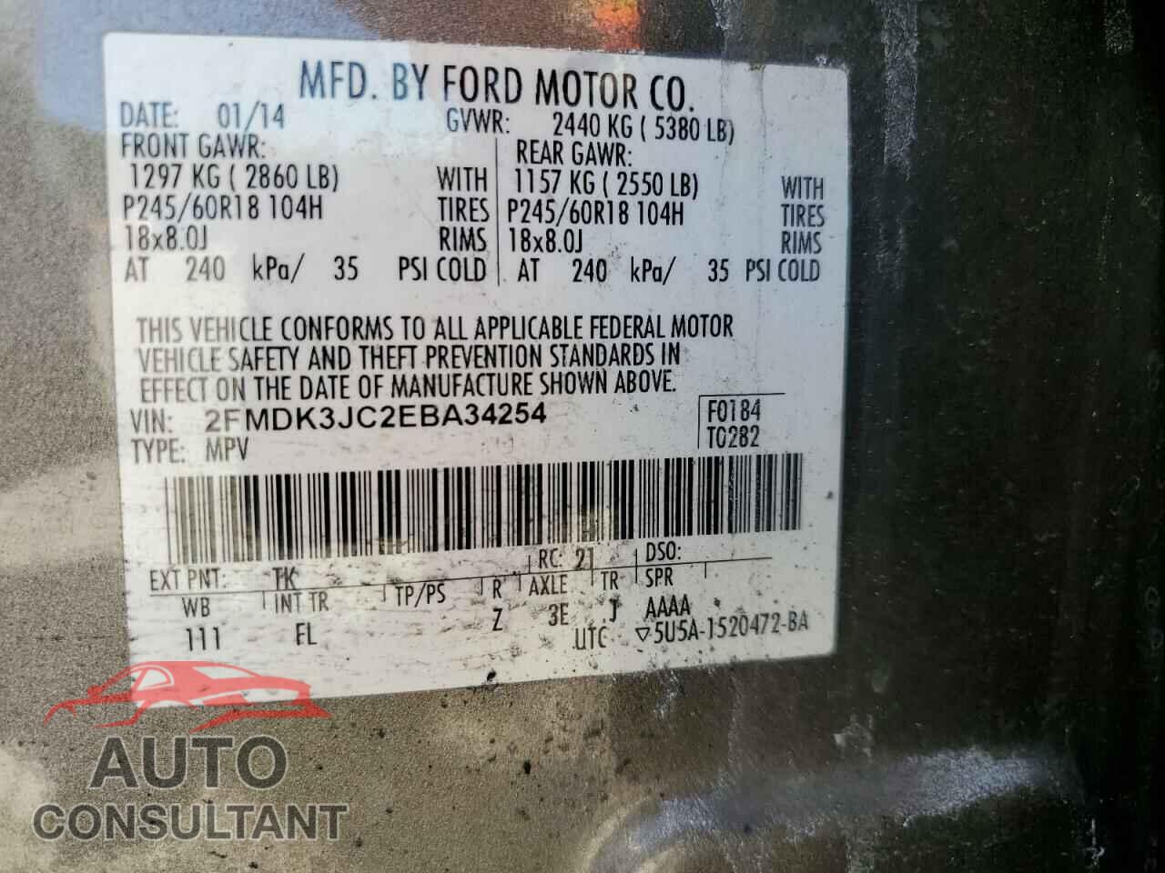 FORD EDGE 2014 - 2FMDK3JC2EBA34254