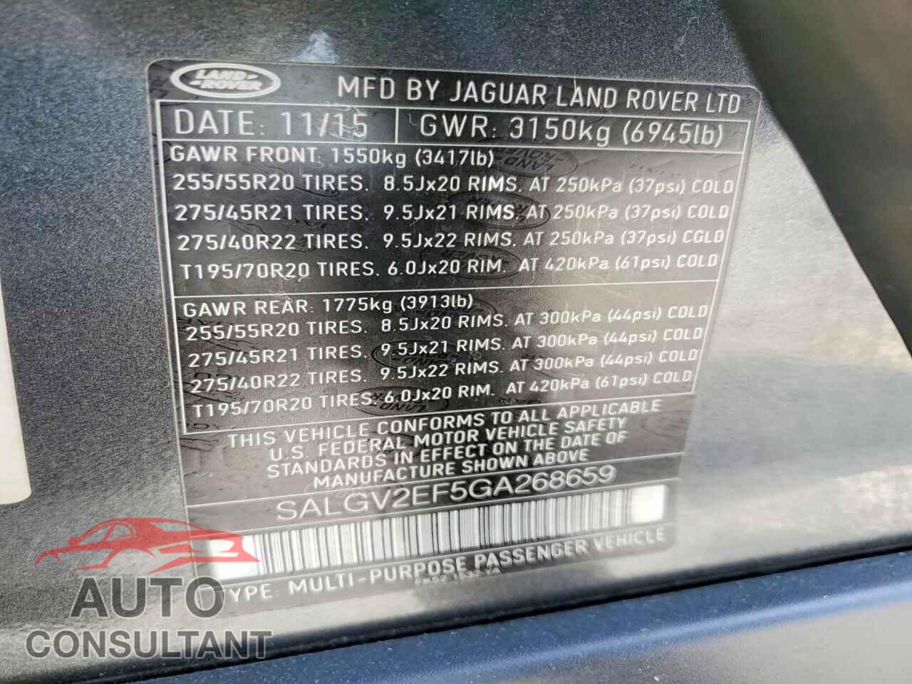 LAND ROVER RANGEROVER 2016 - SALGV2EF5GA268659