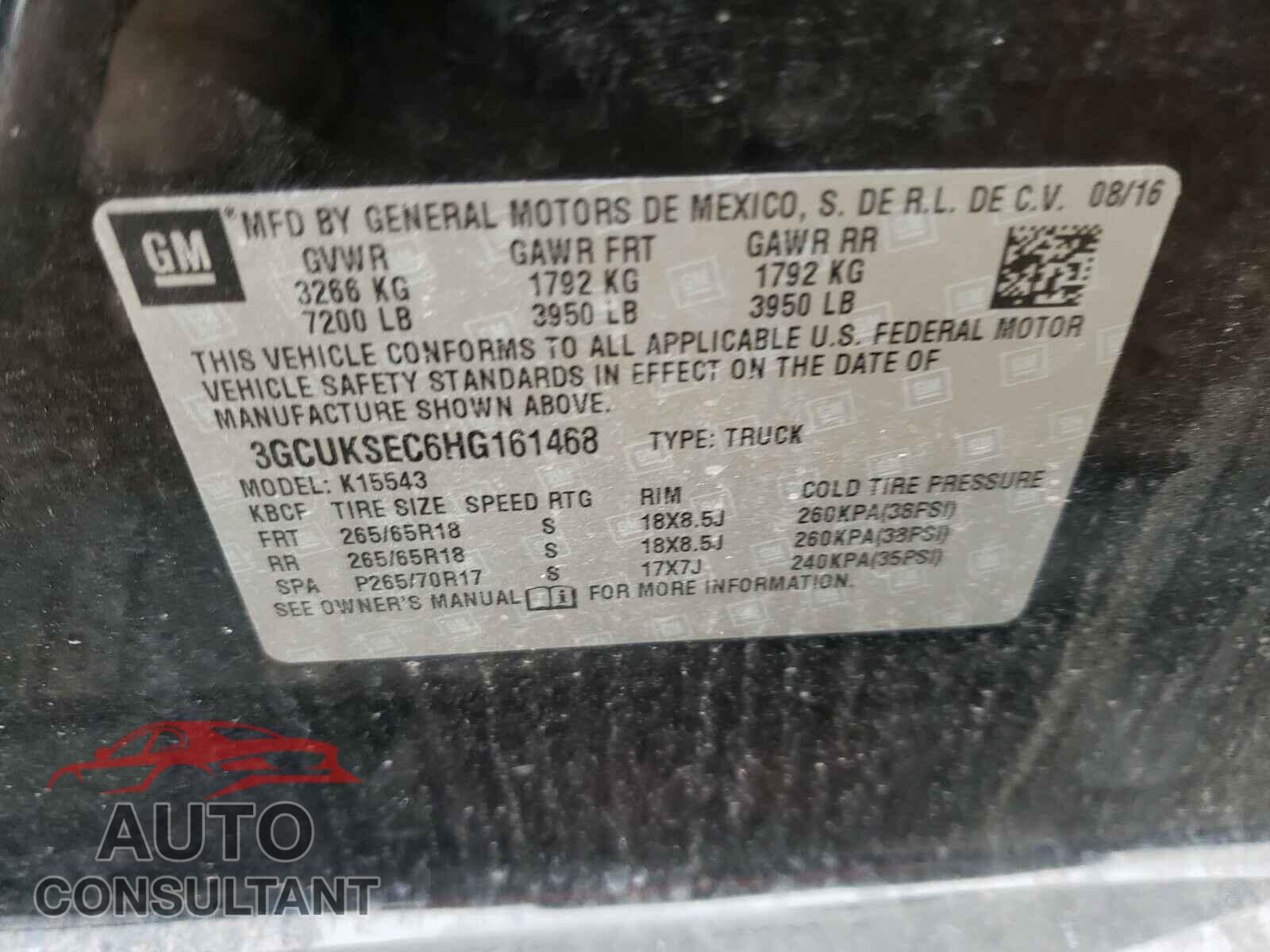CHEVROLET SILVERADO 2017 - 3GCUKSEC6HG161468