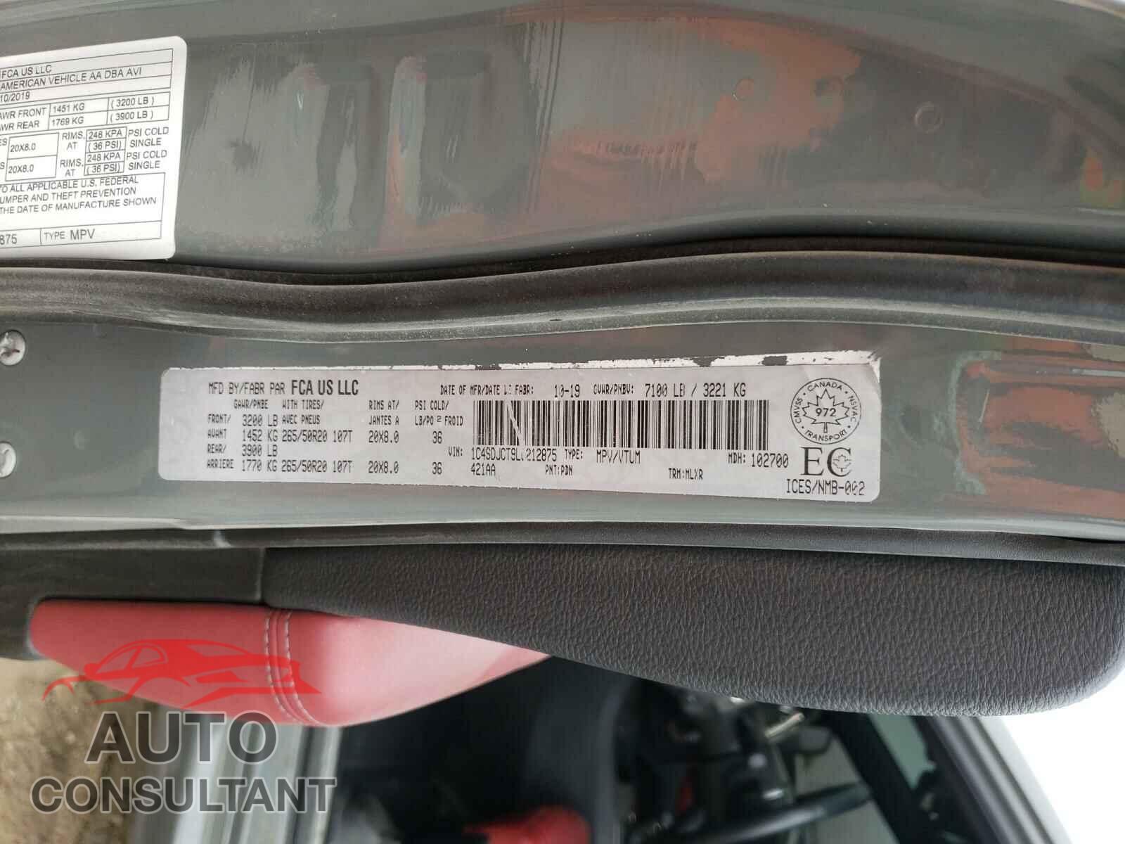 DODGE DURANGO 2020 - 1C4SDJCT9LC212875