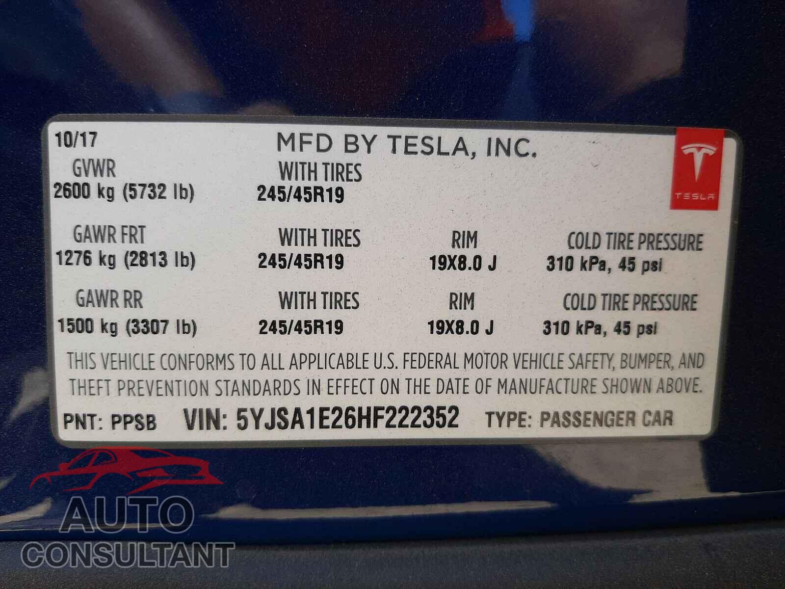 TESLA MODEL S 2017 - 5YJSA1E26HF222352