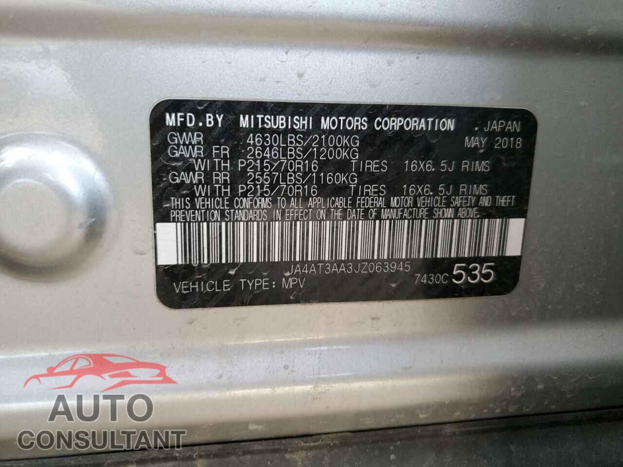 MITSUBISHI ECLIPSE 2018 - JA4AT3AA3JZ063945