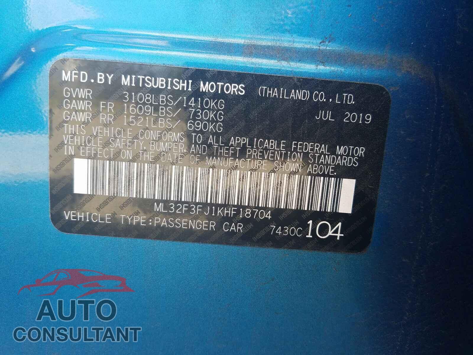 MITSUBISHI MIRAGE 2019 - ML32F3FJ1KHF18704