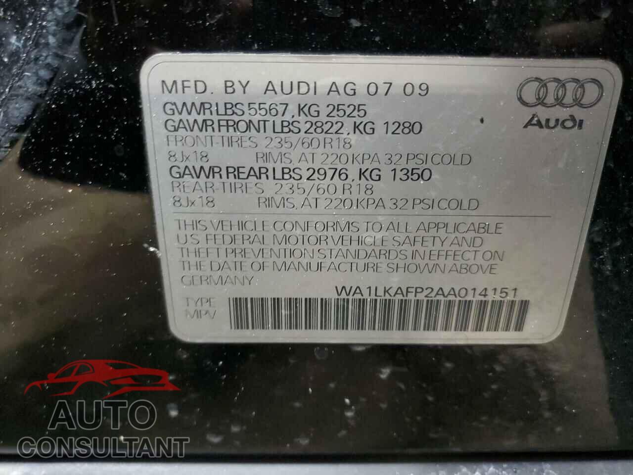 AUDI Q5 2010 - WA1LKAFP2AA014151