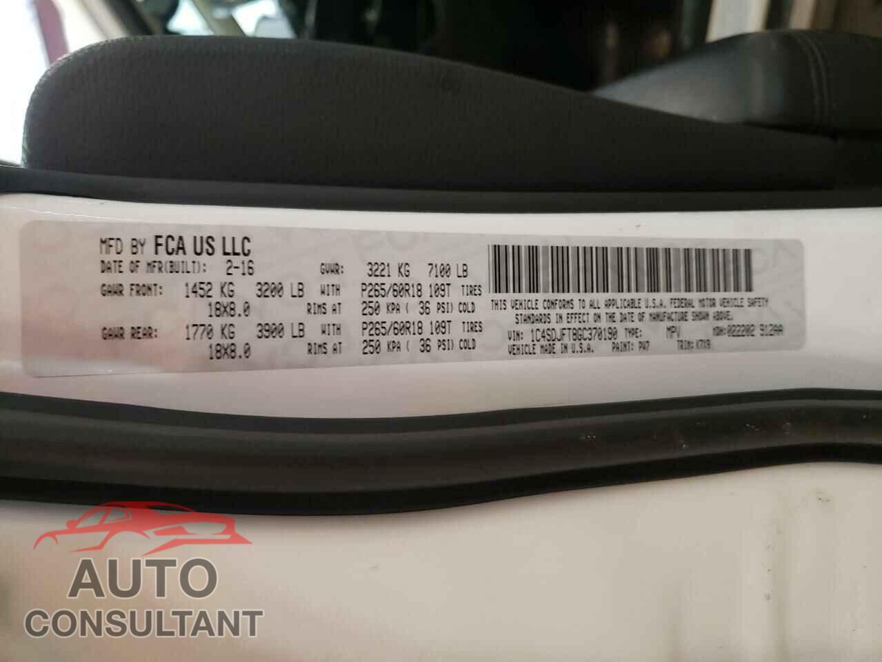 DODGE DURANGO 2016 - 1C4SDJFT8GC370190