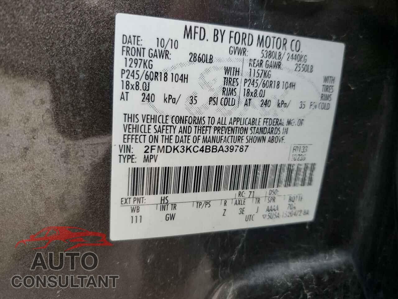 FORD EDGE 2011 - 2FMDK3KC4BBA39787