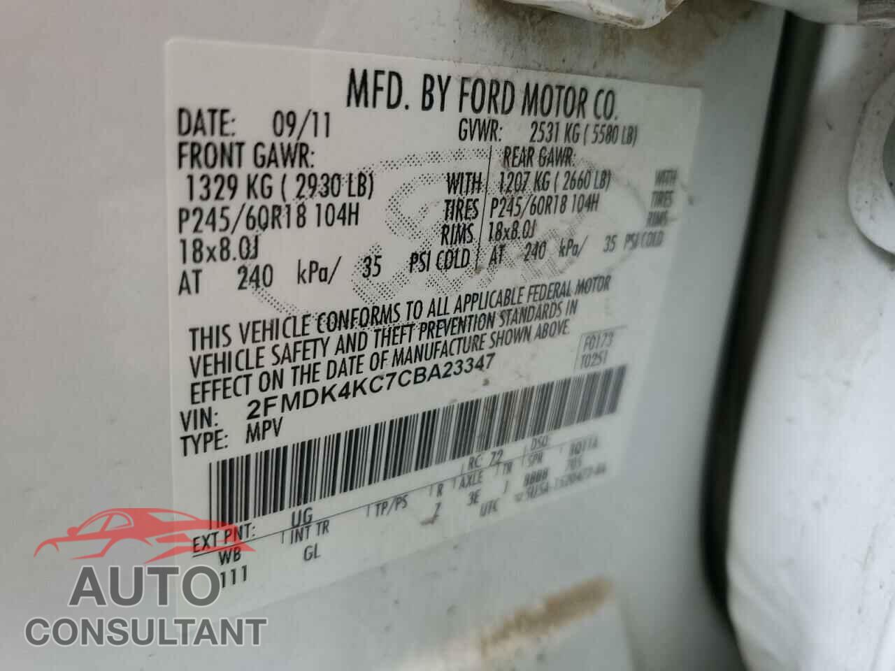FORD EDGE 2012 - 2FMDK4KC7CBA23347