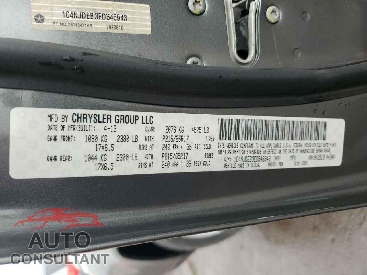JEEP COMPASS 2014 - 1C4NJDEB3ED546943