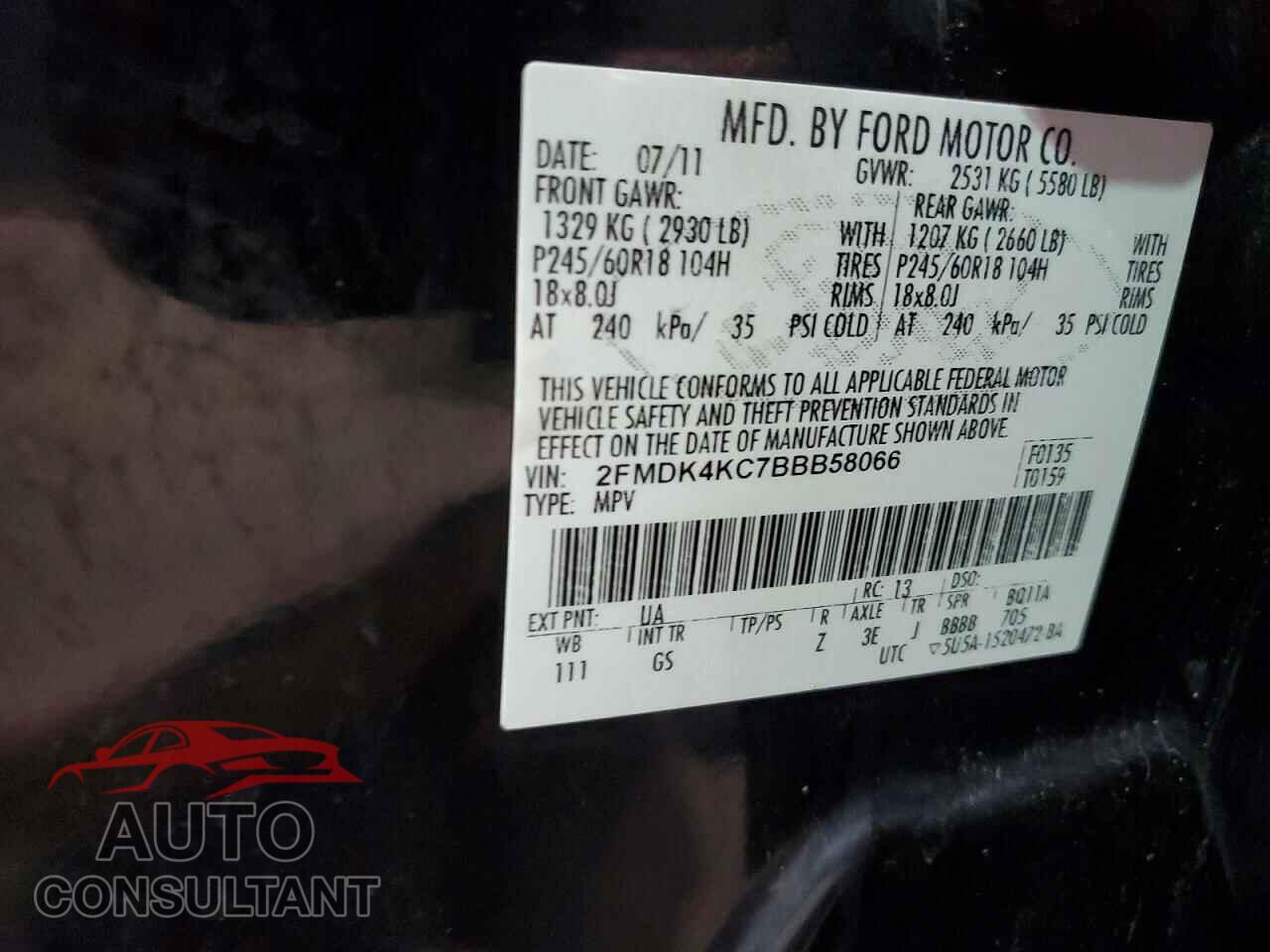 FORD EDGE 2011 - 2FMDK4KC7BBB58066