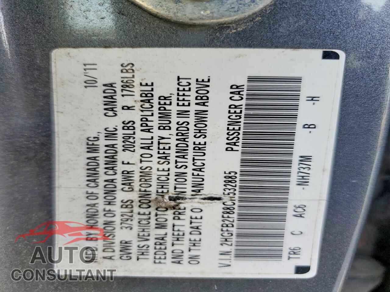 HONDA CIVIC 2012 - 2HGFB2F88CH532885