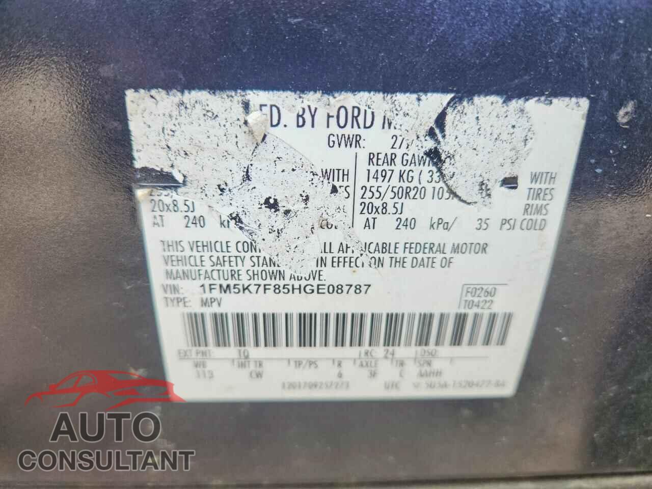 FORD EXPLORER 2017 - 1FM5K7F85HGE08787